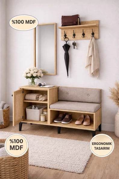 VENATTO tarz portmanto/ayakkabılık(%100mdf) meşe ürün görseli 1