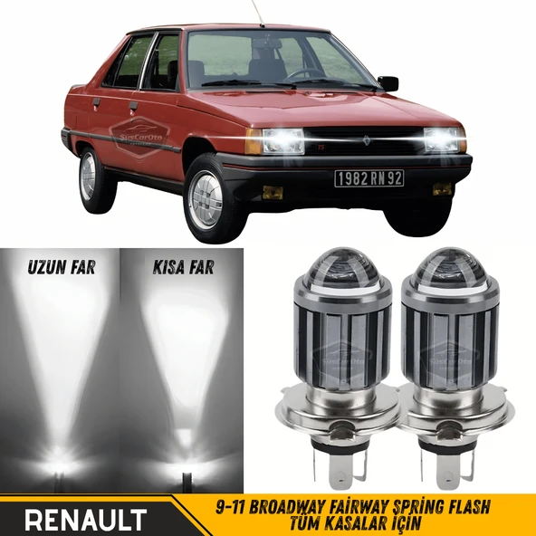 Renault 9-11 Broadway Fairway Spring Flash Tüm Kasalar İçin Uyumlu Mercekli Far Ampulü Led Xenon Beyaz Renk Far Şimşek Etkili CSP Led Lamba Uzun Kısa 2 Adet Takım ürün görseli 1