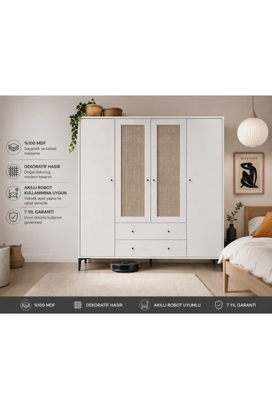 VENATTO Trio 4 Kapılı Dolap(%100MDF) BEYAZ ürün görseli 1