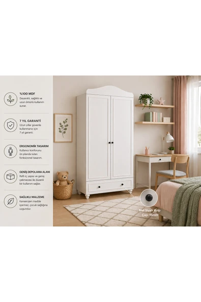 VENATTO Montes Iki Kapaklı Dolap(%100mdf) SOFT MAT BEYAZ ürün görseli 1