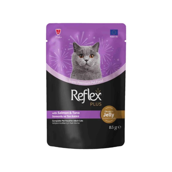 Reflex Plus Jöle İçinde Somonlu ve Ton Balıklı Yetişkin Kedi Konservesi 85 Gr ürün görseli 1