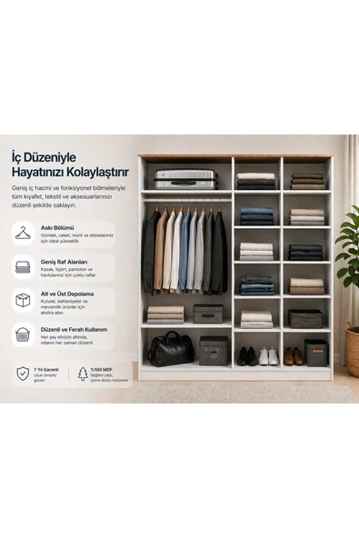 VENATTO Smart 4 Kapılı Dolap (%100MDF) BEYAZ - Resim 2