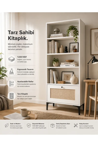 VENATTO Trio Kitaplık BEYAZ ürün görseli 1