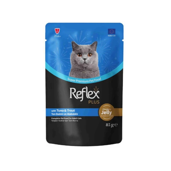 Reflex Plus Jöle İçinde Parça Ton Balıklı ve Alabalıklı Yetişkin Kedi Konservesi 85 Gr ürün görseli 1