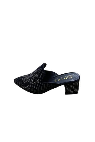 miçe shoes Kadın Kalın Topuk Burnu Kapalı Taşlı Terlik ürün görseli 1