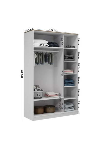 VENATTO Smart 3 Kapılı Dolap(%100MDF) BEYAZ - Resim 6