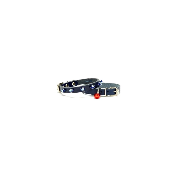 Cattie Gerçek Deriden El Yapımı Boncuklu Kedi Boyun Tasması 1x21-25cm - Royal Blue ürün görseli 1