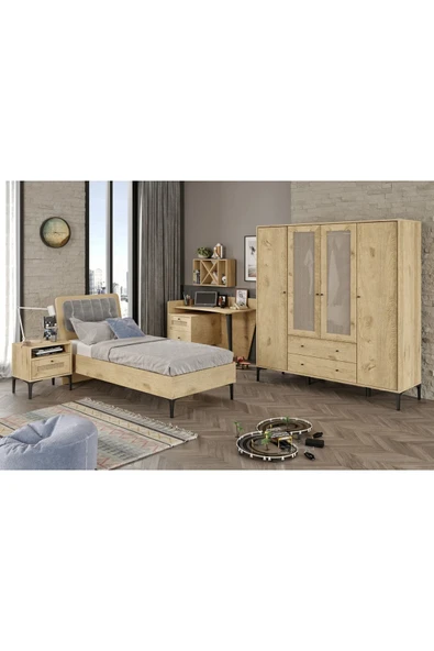 VENATTO Trio Xl Genç Odası (MEŞE) (%100MDF) ekru ürün görseli 1