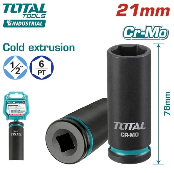 Total 21 Mm 1/2 Altı Köşe Darbeli Derin Lokma THDIS12212L ürün görseli 1