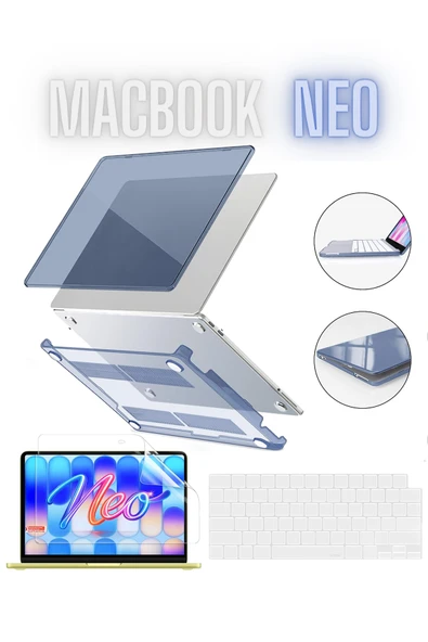 Macbook Neo 13 inç A3404 Uyumlu Şeffaf Kılıf Ekran ve Klavye Koruyucu Set Kristal Parlak Kapak  LACİVERT ürün görseli 1