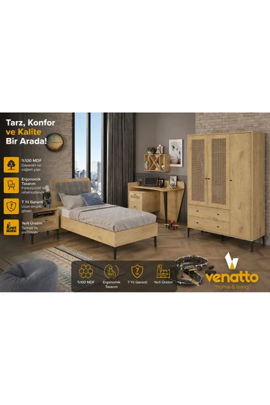 VENATTO Trio L Genç Odası (MEŞE) (%100MDF) meşe ürün görseli 1