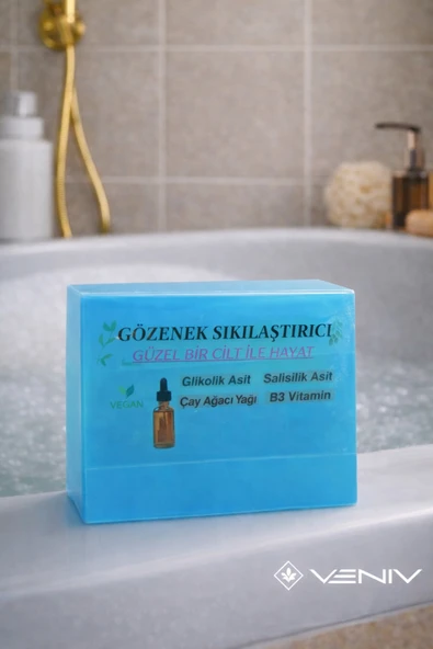 Gözenek Sıklaştırıcı Sabun- Glikolik Asit - Salisilik Asit - Çay Ağacı Yağı - B3 Vitamin - 100 gr ürün görseli 1