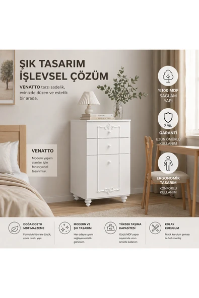 VENATTO Romantic Şifonyer(%100mdf)soft Beyaz SOFT LAKE BEYAZ ürün görseli 1