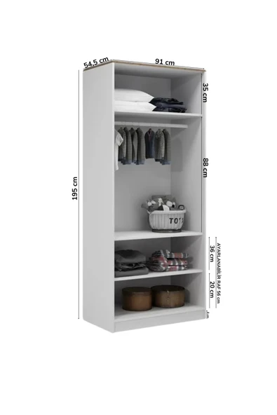 VENATTO Smart 2 Kapılı Dolap(%100MDF) BEYAZ - Resim 4