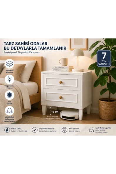 VENATTO madrid 2 çekmeceli komodin (%100mdf) Beyaz ürün görseli 1