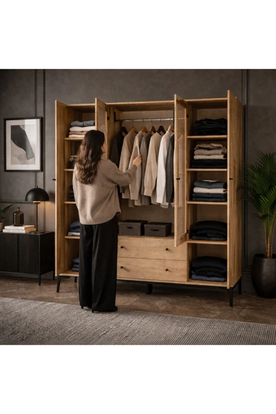 VENATTO Trio 4 Kapılı Dolap (%100MDF) MEŞE - Resim 2
