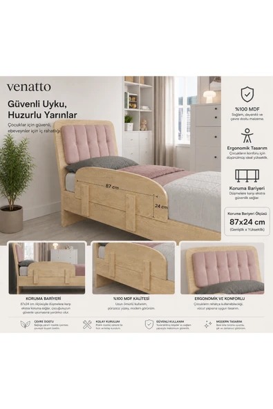 VENATTO karyola güvenlik bariyeri 18cm kalınlığa uyumlu (%100mdf) MEŞE ürün görseli 1