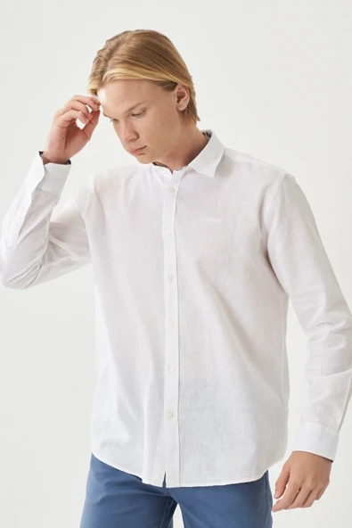 Wrangler Erkek Minimalist Keten Gömlek - Uzun Kol - Günlük Şık ürün görseli 1