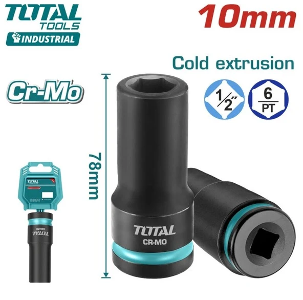 Total 10 Mm 1/2 Altı Köşe Darbeli Derin Lokma THDIS12102L ürün görseli 1