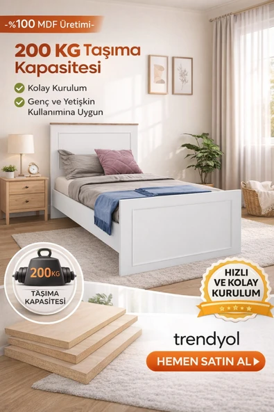 VENATTO Smart Karyola (%100MDF) (90X190) BEYAZ-AMALFİ ürün görseli 1