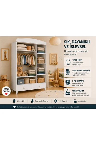 VENATTO Selena Dolap (%100mdf) SOFT MAT BEYAZ - Resim 2