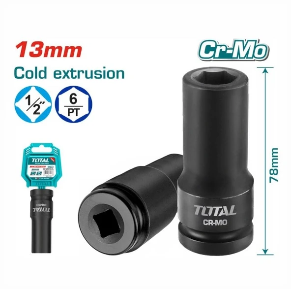 Total 13 Mm 1/2 Altı Köşe Darbeli Derin Lokma THDIS12132L ürün görseli 1