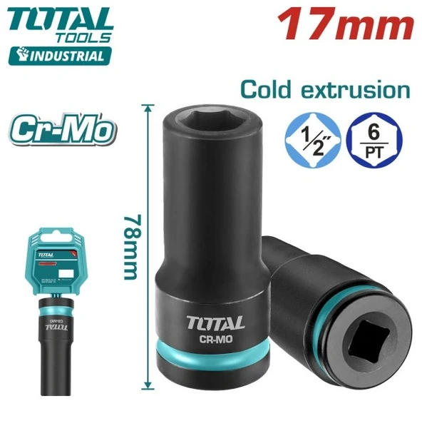 Total 17 Mm 1/2 Altı Köşe Darbeli Derin Lokma THDIS12172L ürün görseli 1