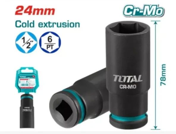 Total 24 Mm 1/2 Altı Köşe Darbeli Derin Lokma THDIS12242L ürün görseli 1
