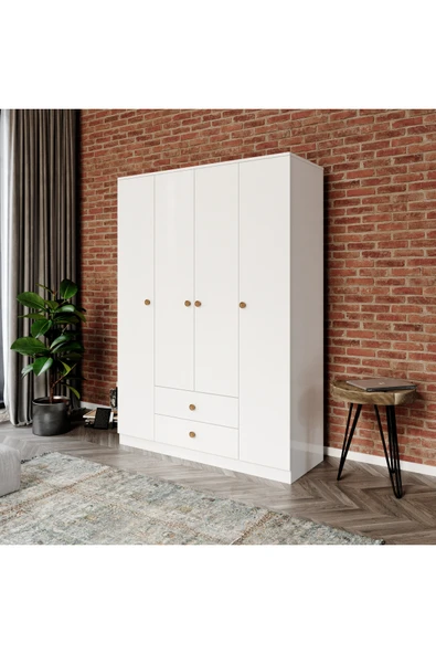 VENATTO Nova 4 Kapaklı,2 Çekmeceli Dolap (%100MDF) BEYAZ ürün görseli 1