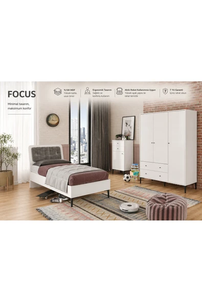 VENATTO FOCUS LİFE WHİTE GENÇ ODASI(%100MDF) BEYAZ ürün görseli 1