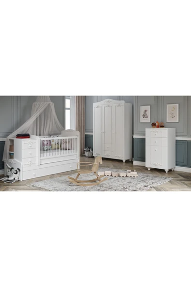 VENATTO Beyaz Romantic Büyüyen Bebek Odası Tk(%100mdf) SOFT MAT BEYAZ ürün görseli 1