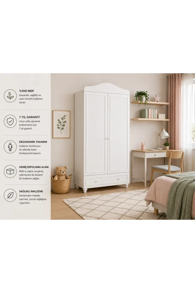 VENATTO Montes Iki Kapaklı Dolap(%100mdf) SOFT MAT BEYAZ ürün görseli 1