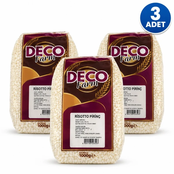 DECO Farm Risotto Pirinç 1 kg  3 Adet  Risotto Pirinci  İtalyan Mutfağı İçin ürün görseli 1
