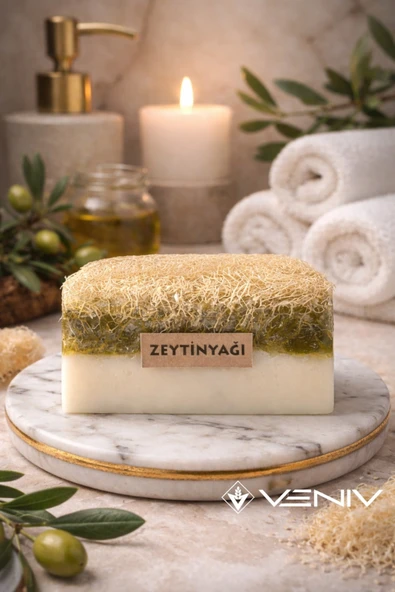 %100 Doğal Kabak Lifli Sabun - Zeytin Yağlı & Keçi Sütü - 100 gr ürün görseli 1