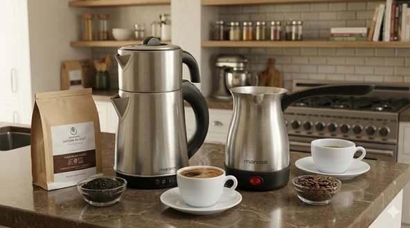 Çay ve Kahve Seti 1500W ve 500W Portatif 5 Fincan Çeyiz Set ürün görseli 1