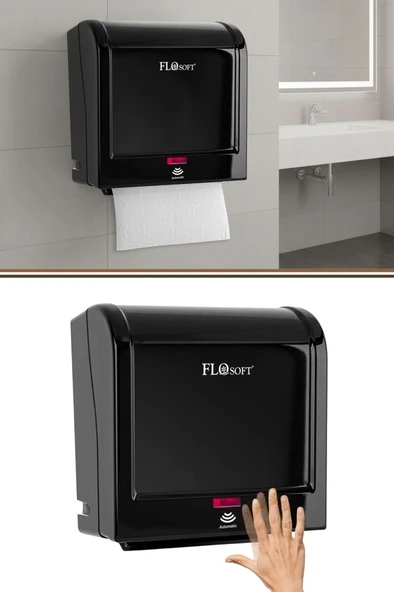 Flosoft F398 Diva Sensörlü Kağıt Havlu Makinesi, Fotoselli Otomatik Havlu Verici 21 cm Siyah ürün görseli 1