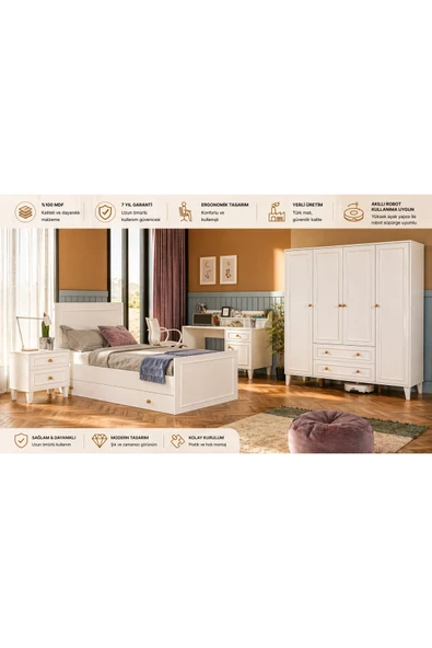 VENATTO madrid genç odası takımı (%100mdf) Beyaz ürün görseli 1