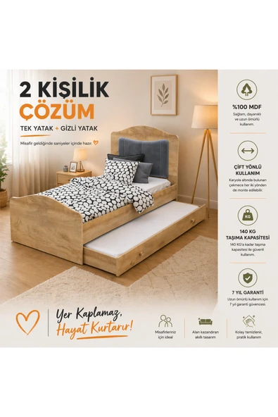VENATTO Romantic Yavrulu Karyola (MEŞE) (100X200) (%100MDF) MEŞE ürün görseli 1