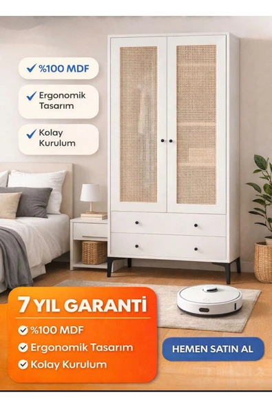 VENATTO Trio 2 Kapılı Dolap (%100MDF) BEYAZ ürün görseli 1
