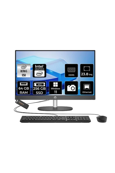 HP ProOne 240 G10 Ultra 5 125U 64GB 256GB SSD 23.8" FHD W11P All in One Bilgisayar & PER4 USB ürün görseli 1