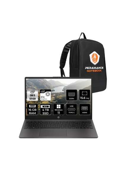 HP 250 G10 Intel Core i5 1334U 16GB RAM 4TB SSD 15.6'' FHD W11P Dizüstü Bilgisayar & PER4 ÇANTA ürün görseli 1