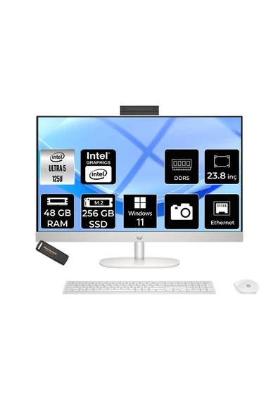HP ProOne 240 G10 Ultra 5 125U 48GB 256GB SSD 23.8" FHD W11P Beyaz All in One Bilgisayar ürün görseli 1