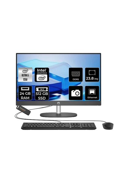 HP ProOne 240 G10 Ultra 5 125U 24GB 512GB SSD 23.8" FHD FDOS All in One Bilgisayar & PER4 USB ürün görseli 1
