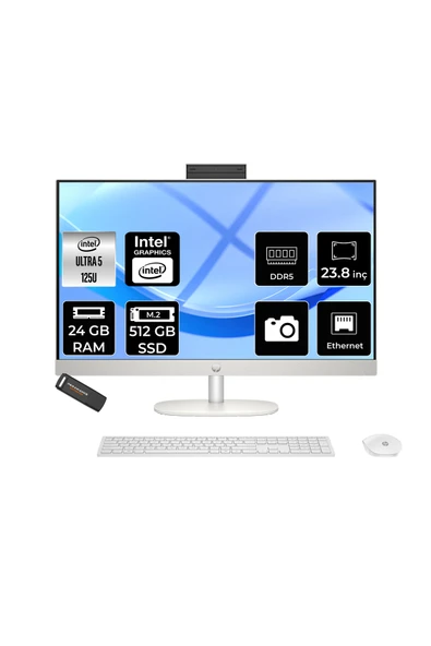 HP ProOne 240 G10 Ultra 5 125U 24GB 512GB SSD 23.8" FHD FDOS Beyaz All in One Bilgisayar ürün görseli 1