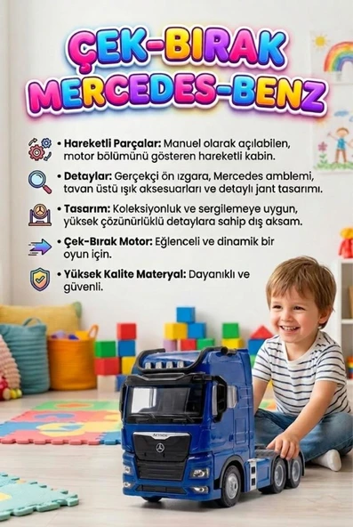 Mercedes Actroc Çek-Bırak Mekanizmalı Metal Gerçekçi Tasarımlı Devrilebilir Kabinli Oyuncak Tır ürün görseli 1