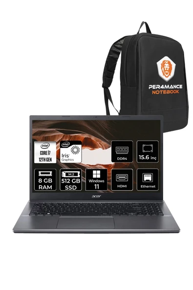 ACER Extensa 15 EX215-55 i7-1255U 8GB RAM 512GB SSD 15.6'' FHD W11H Dizüstü Bilgisayar & PER4 ÇANTA ürün görseli 1