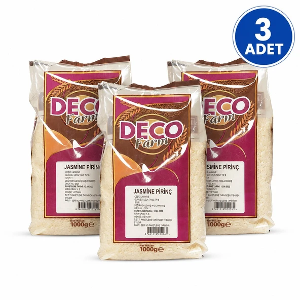 DECO Farm Yasemin Pirinç 1 kg  3 Adet  Jasmine Pirinç  Aromatik Pirinç ürün görseli 1