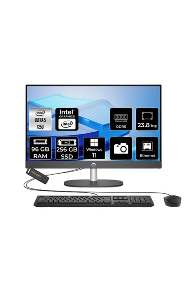 HP ProOne 240 G10 Ultra 5 125U 96GB 256GB SSD 23.8" FHD W11H All in One Bilgisayar & PER4 USB ürün görseli 1