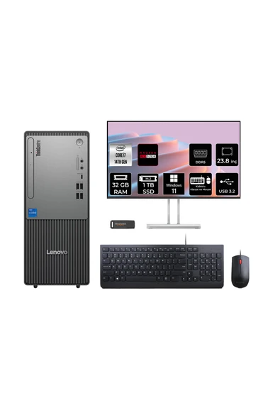 LENOVO ThinkCentre Neo 50T G5 i7 14700 32GB 1TB SSD RX550/4GB W11H Masaüstü Bilgisayar + 23.8" ürün görseli 1