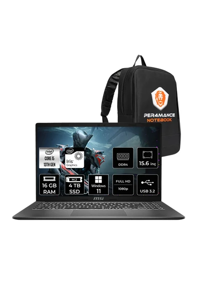 MSI Modern 15 i5-1334U 16GB 4TB SSD 15.6" FHD 60Hz W11H Taşınabilir Bilgisayar F13MG & PER4 ÇANTA ürün görseli 1